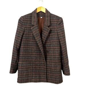 Vintage Peabody House Wool Blazer Size 7 8 Charcoal Multi Stripe